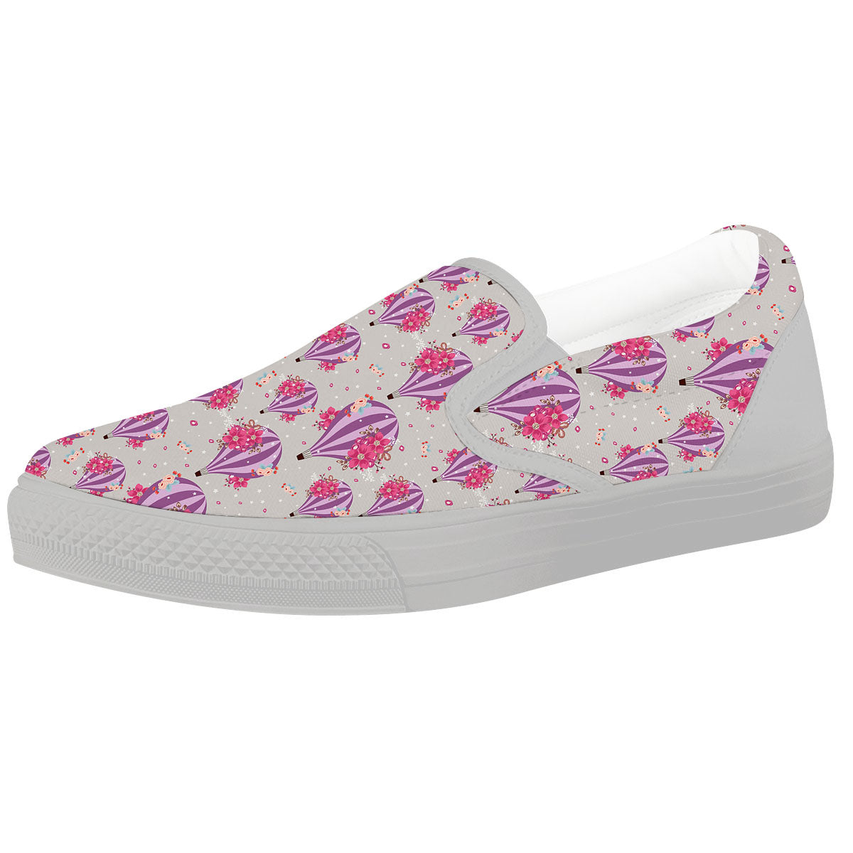 Hot Air Balloon Floral Print Pattern White Slip On Shoes-grizzshop