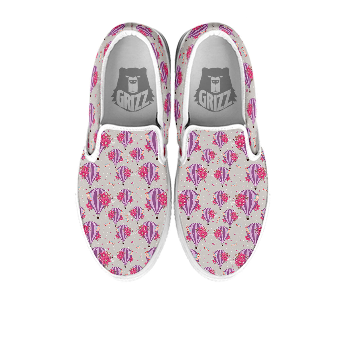 Hot Air Balloon Floral Print Pattern White Slip On Shoes-grizzshop