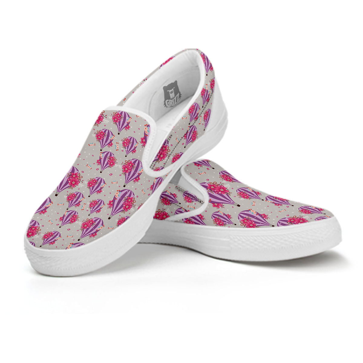 Hot Air Balloon Floral Print Pattern White Slip On Shoes-grizzshop