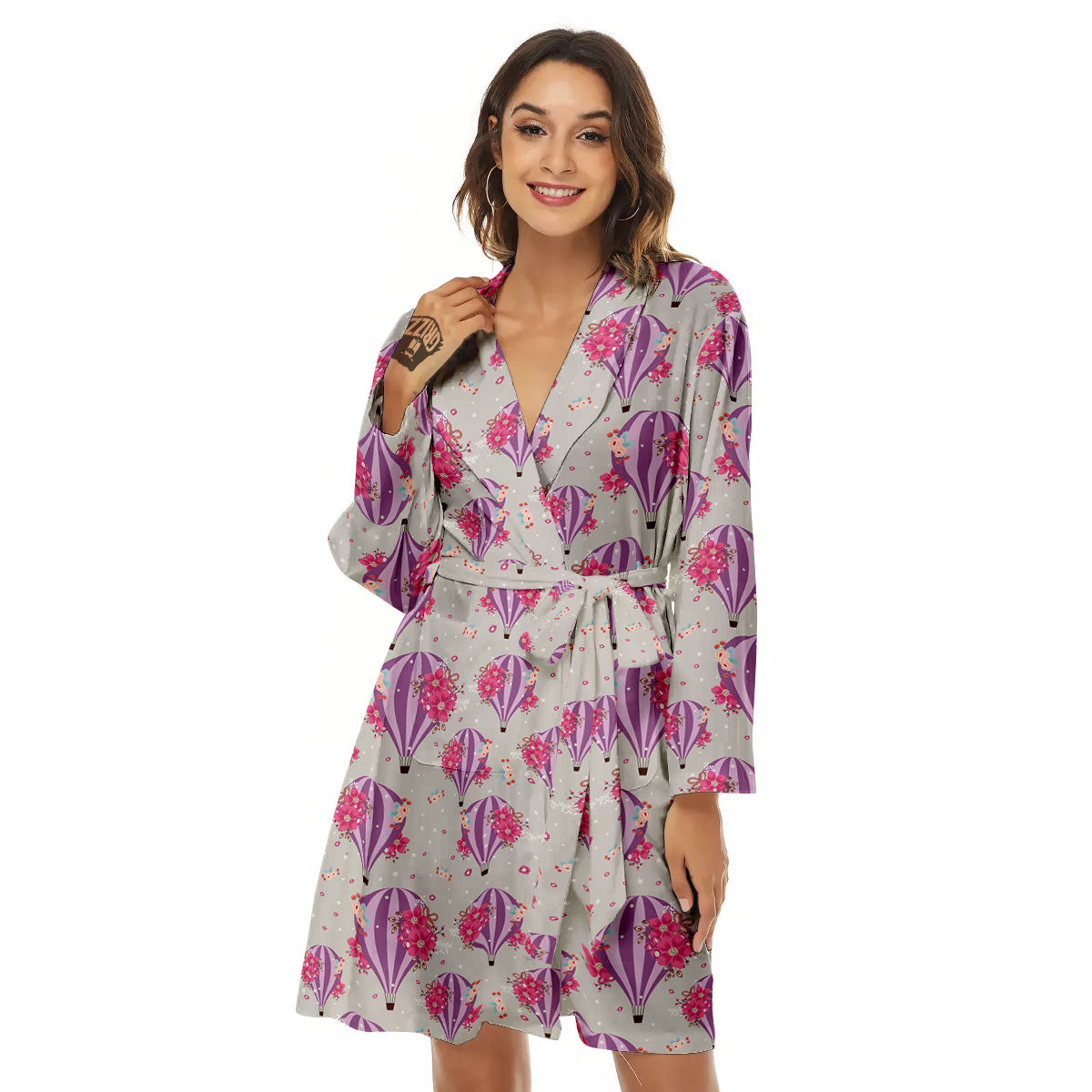 Hot Air Balloon Floral Print Pattern Women's Robe-grizzshop