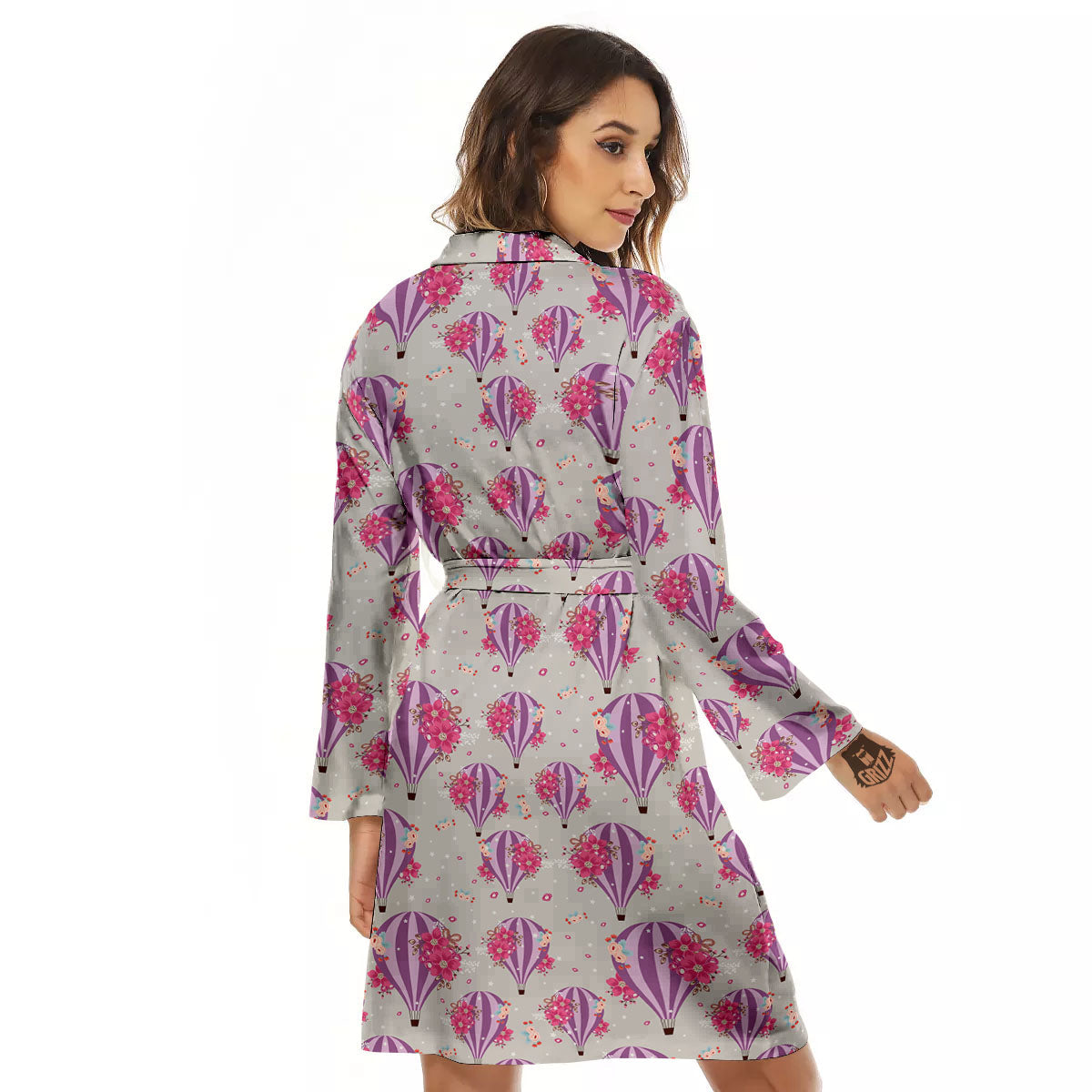 Hot Air Balloon Floral Print Pattern Women's Robe-grizzshop