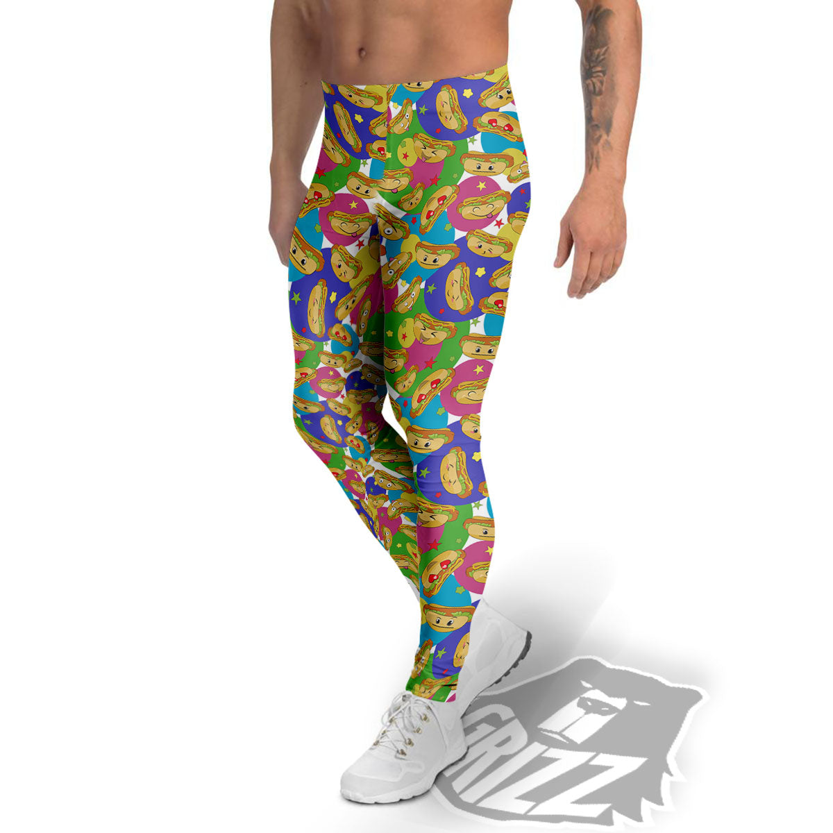 Hot Dog Colorful Print Pattern Men's Leggings-grizzshop