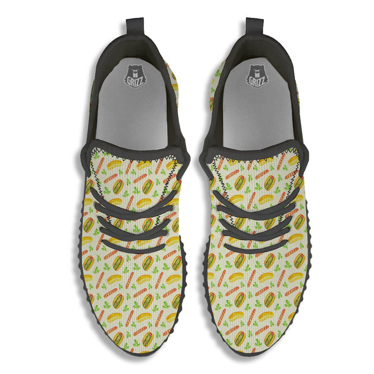 Hot Dog Drawing Print Pattern Black Walking Shoes-grizzshop