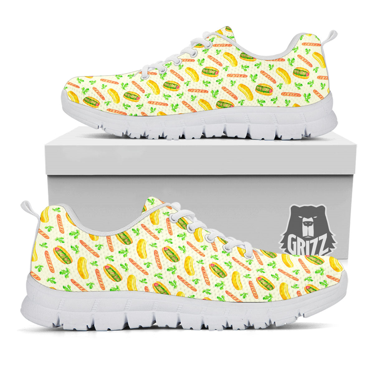Hot Dog Drawing Print Pattern White Sneaker-grizzshop