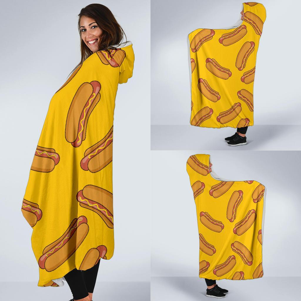 Hot Dog Pattern Print Hooded Blanket-grizzshop
