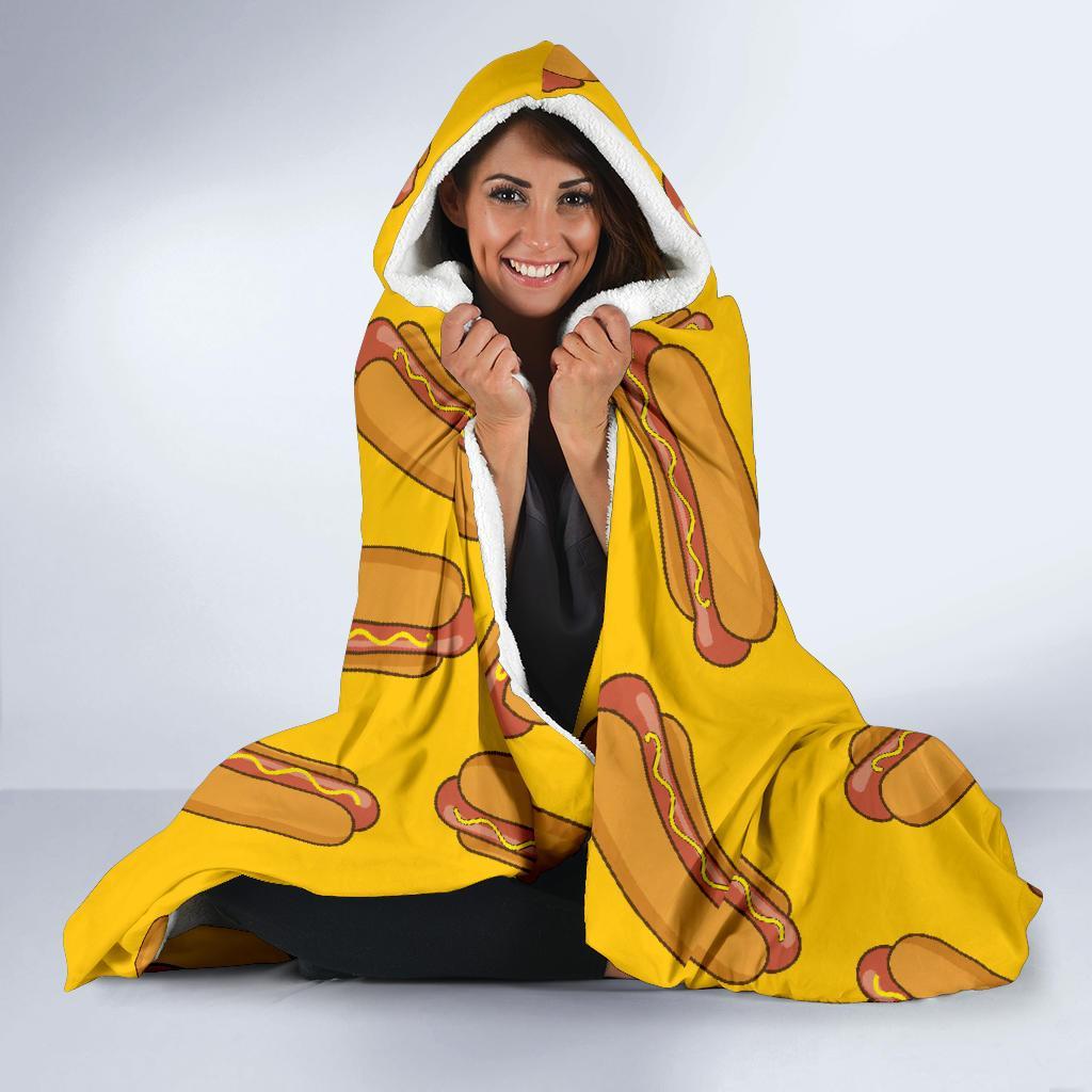 Hot Dog Pattern Print Hooded Blanket-grizzshop