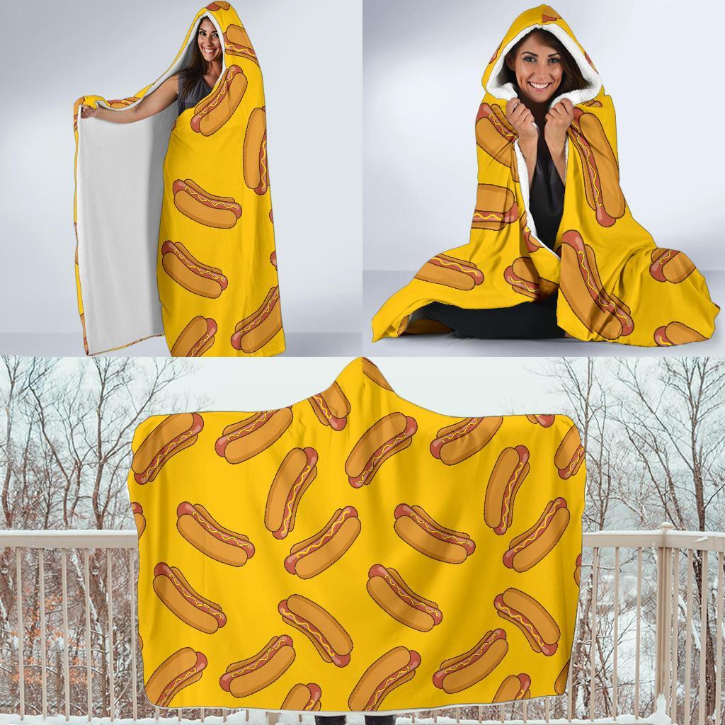 Hot Dog Pattern Print Hooded Blanket-grizzshop