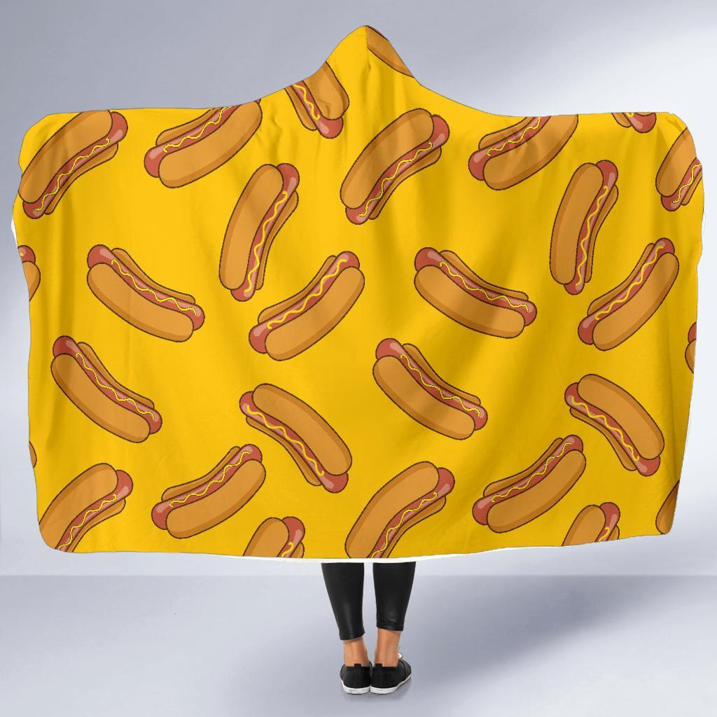 Hot Dog Pattern Print Hooded Blanket-grizzshop