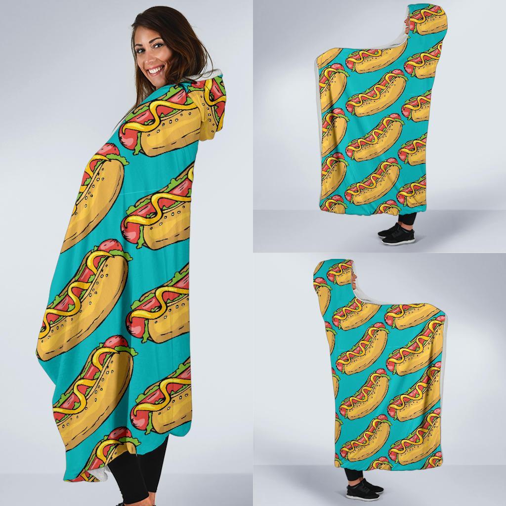 Hot Dog Print Pattern Hooded Blanket-grizzshop