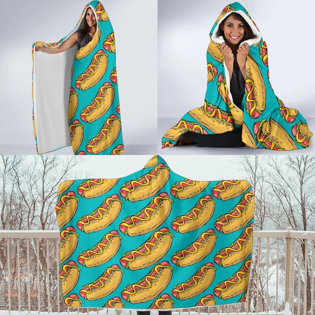 Hot Dog Print Pattern Hooded Blanket-grizzshop