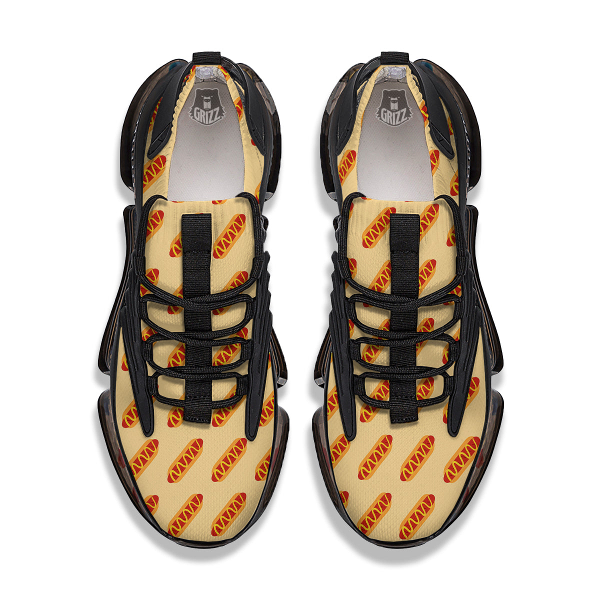 Hot Dog Yellow Print Pattern Black Gym Shoes-grizzshop