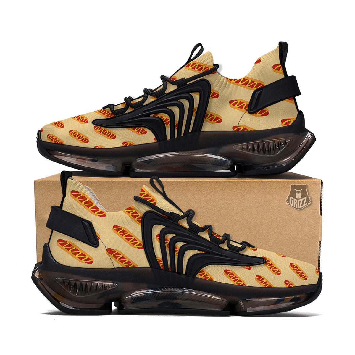 Hot Dog Yellow Print Pattern Black Gym Shoes-grizzshop