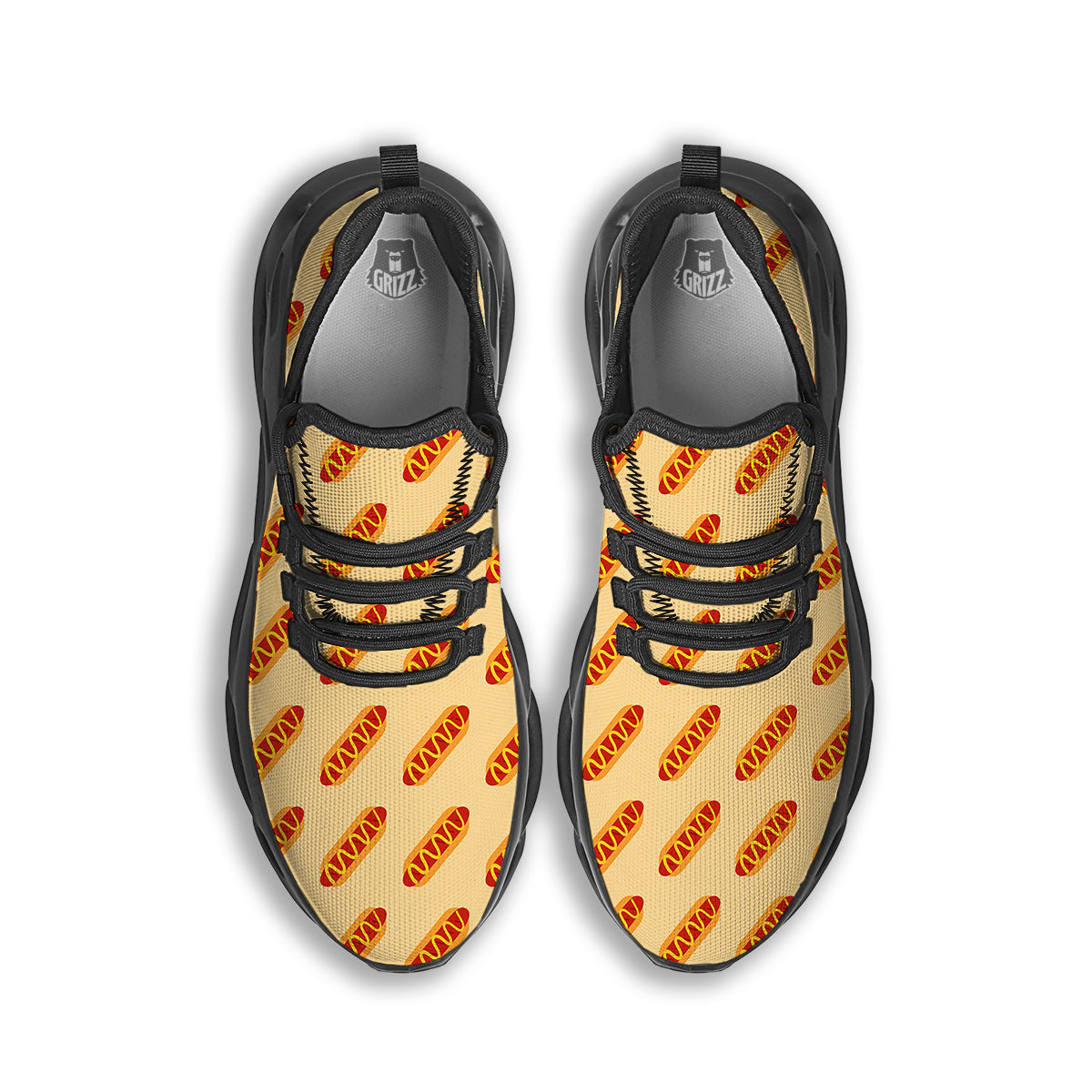 Hot Dog Yellow Print Pattern Black Running Shoes-grizzshop