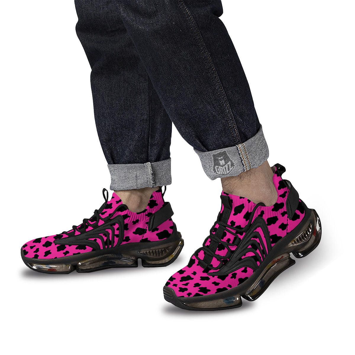 Hot Pink And Black Cow Print Black Gym Shoes-grizzshop