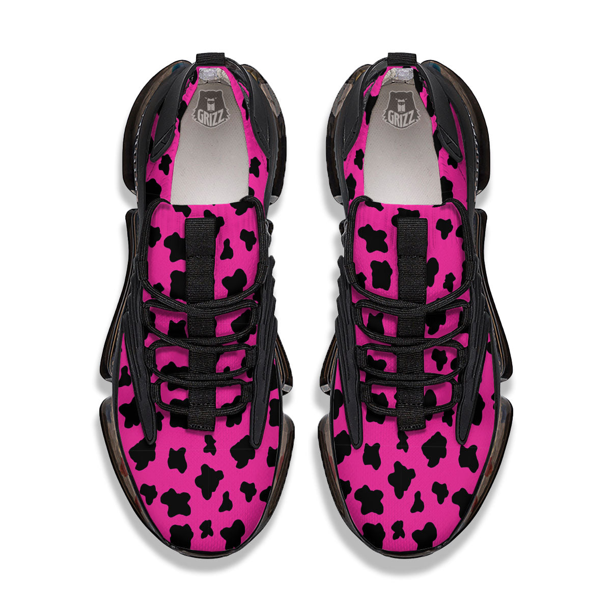 Hot Pink And Black Cow Print Black Gym Shoes-grizzshop