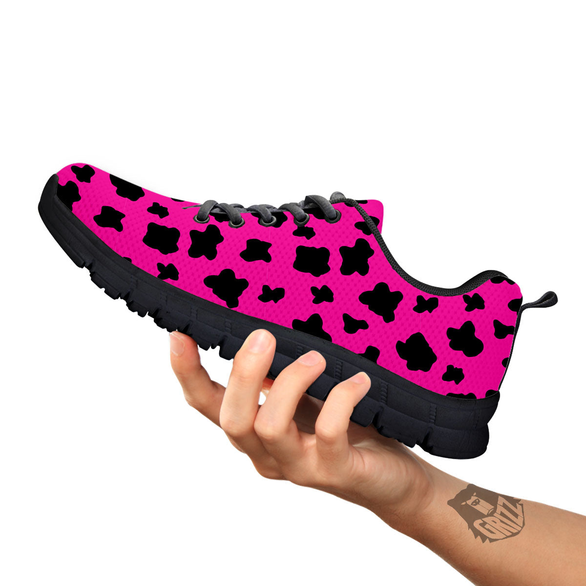 Hot Pink And Black Cow Print Black Sneaker-grizzshop