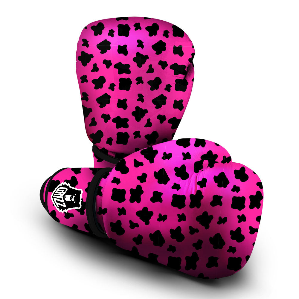 Hot Pink And Black Cow Print Boxing Gloves-grizzshop