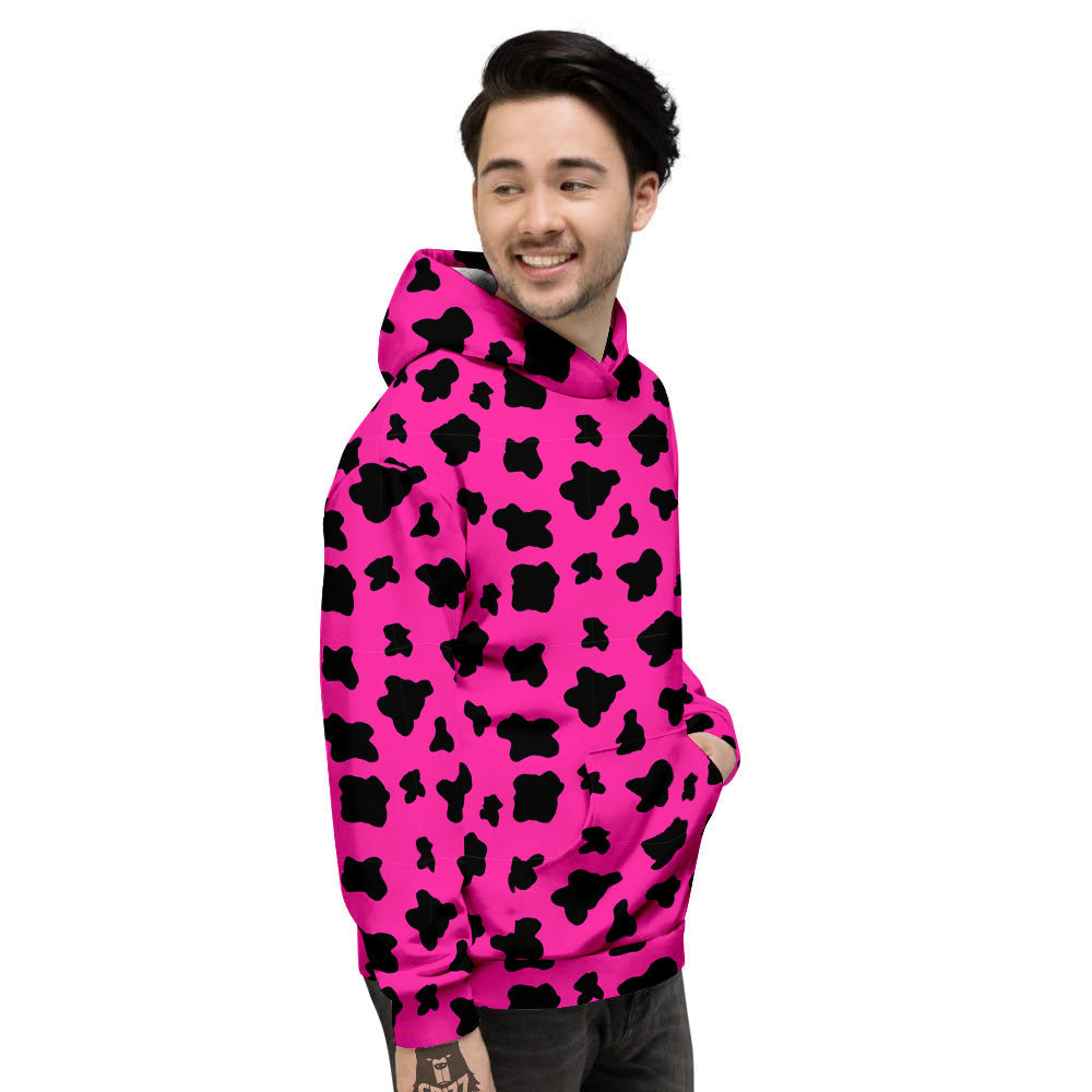 Hot Pink And Black Cow Print Men's Hoodie-grizzshop