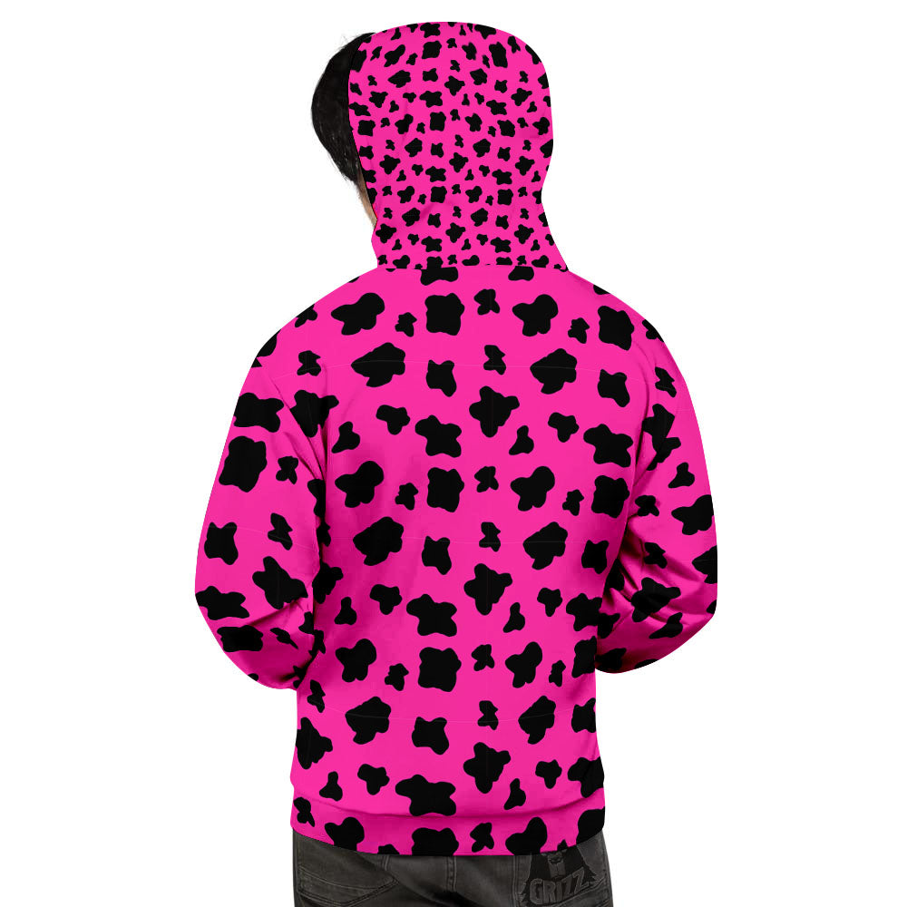 Hot Pink And Black Cow Print Men's Hoodie-grizzshop