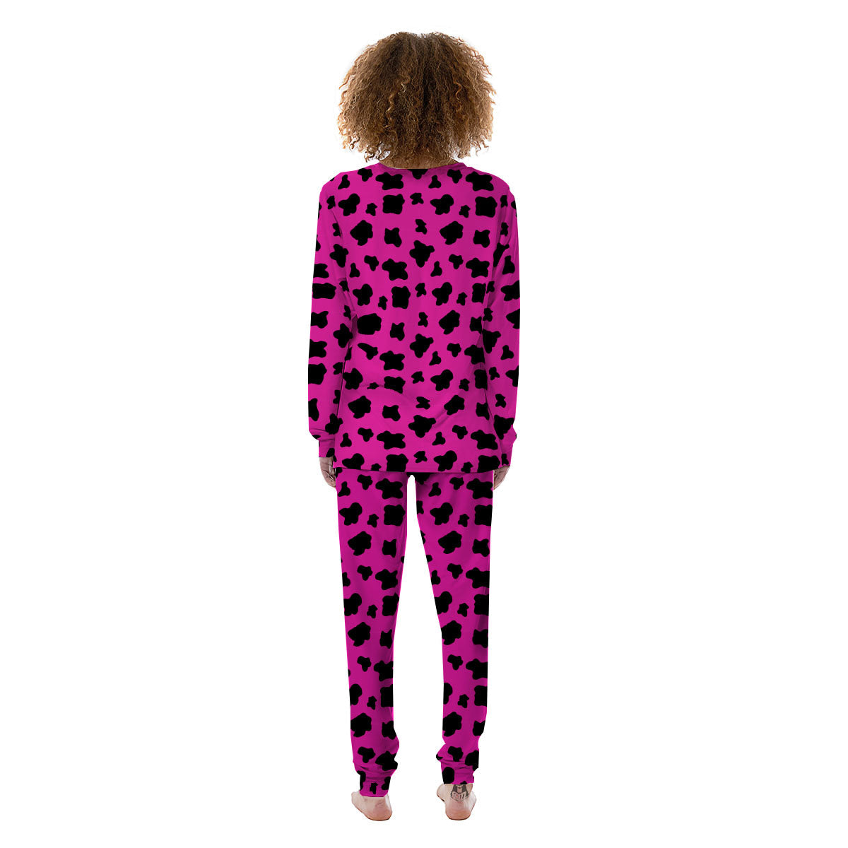 Hot Pink And Black Cow Print Women's Pajamas-grizzshop