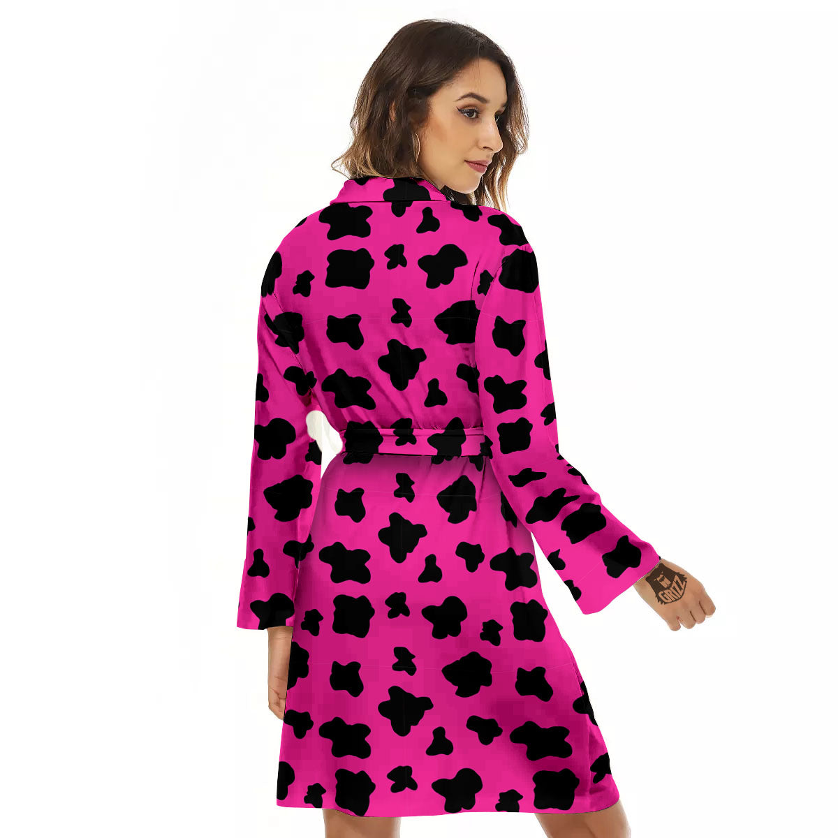 Hot Pink And Black Cow Print Women's Robe-grizzshop