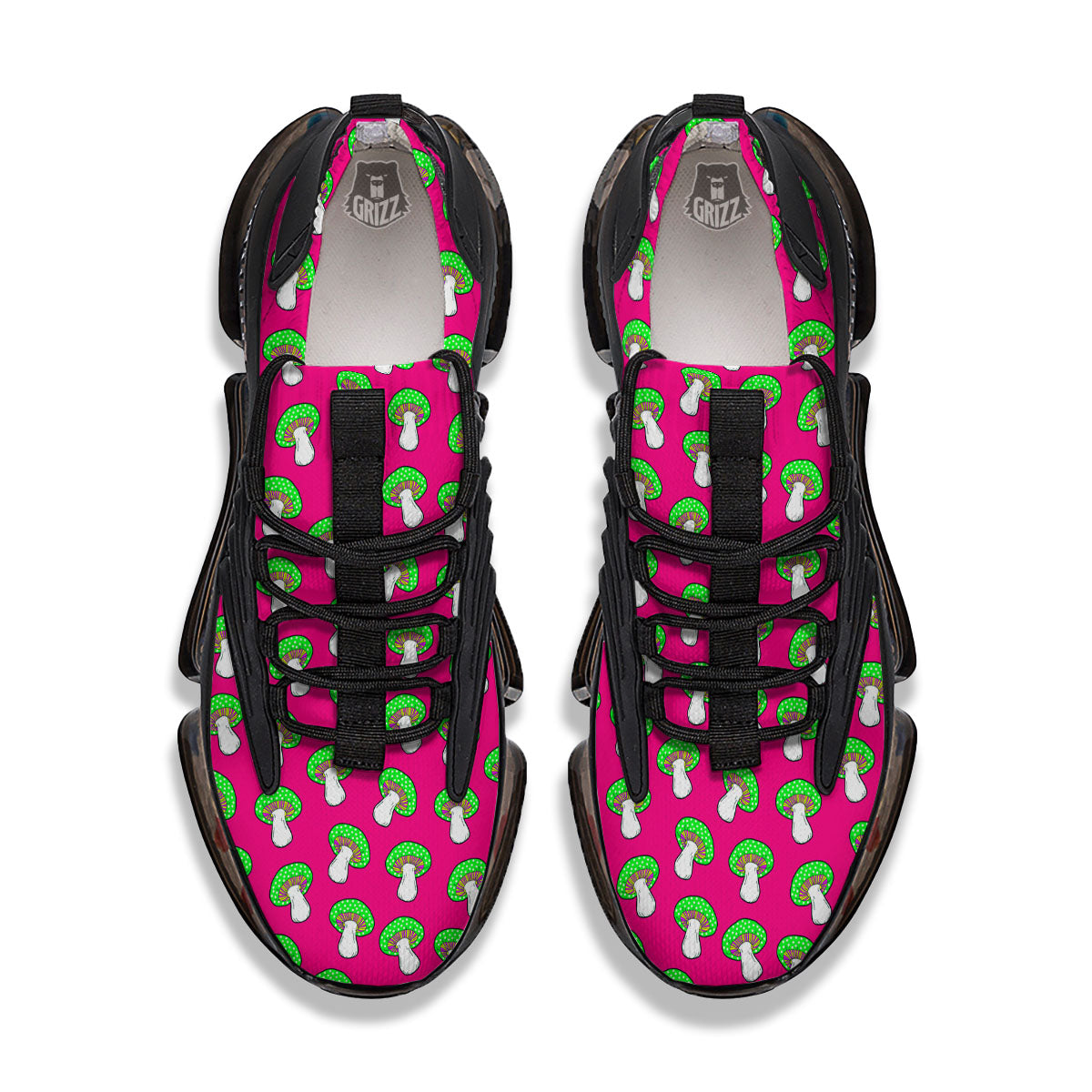 Hot Pink Crazy Mushroom Print Pattern Black Gym Shoes-grizzshop