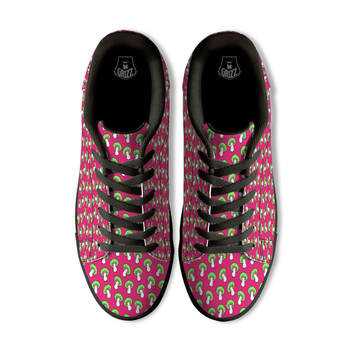 Hot Pink Crazy Mushroom Print Pattern Black Low Top Sneakers-grizzshop