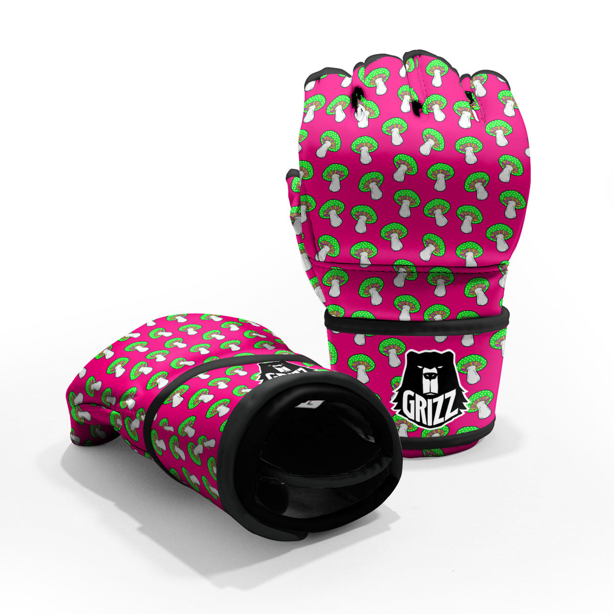 Hot Pink Crazy Mushroom Print Pattern MMA Gloves-grizzshop