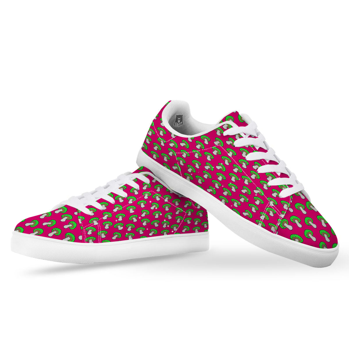 Hot Pink Crazy Mushroom Print Pattern White Low Top Sneakers-grizzshop