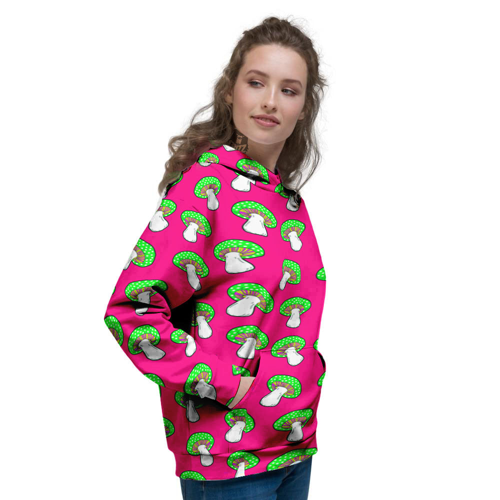 Hot Pink Crazy Mushroom Print Pattern Women's Hoodie-grizzshop