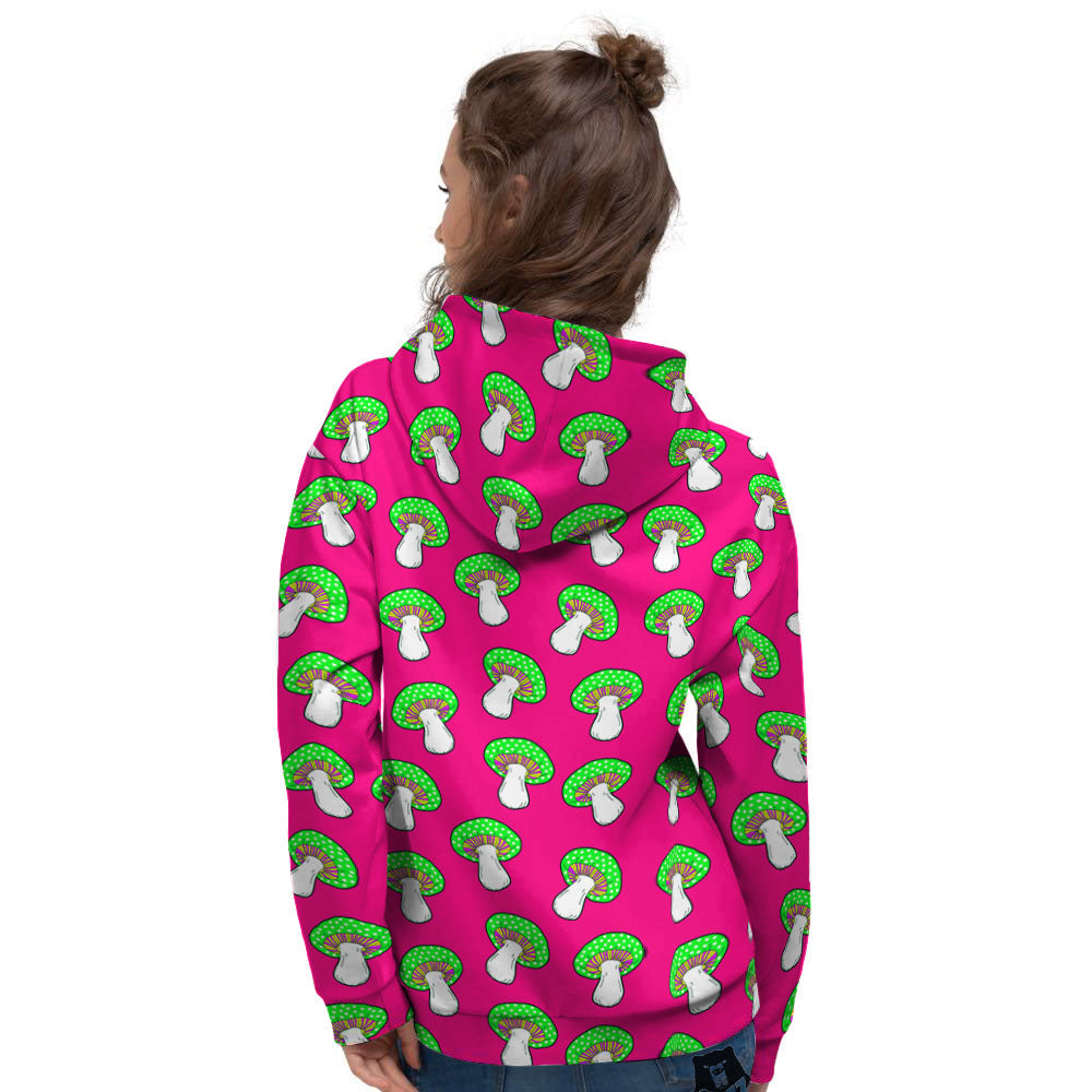 Hot Pink Crazy Mushroom Print Pattern Women's Hoodie-grizzshop