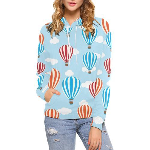 Hot Air Cloud Balloon Pattern Print Women Pullover Hoodie-grizzshop