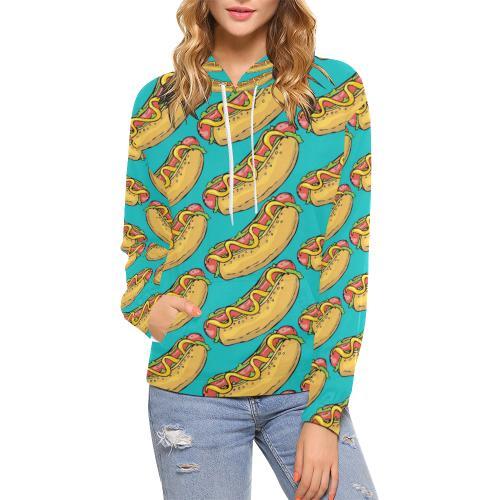 Hot Dog Print Pattern Women Pullover Hoodie-grizzshop