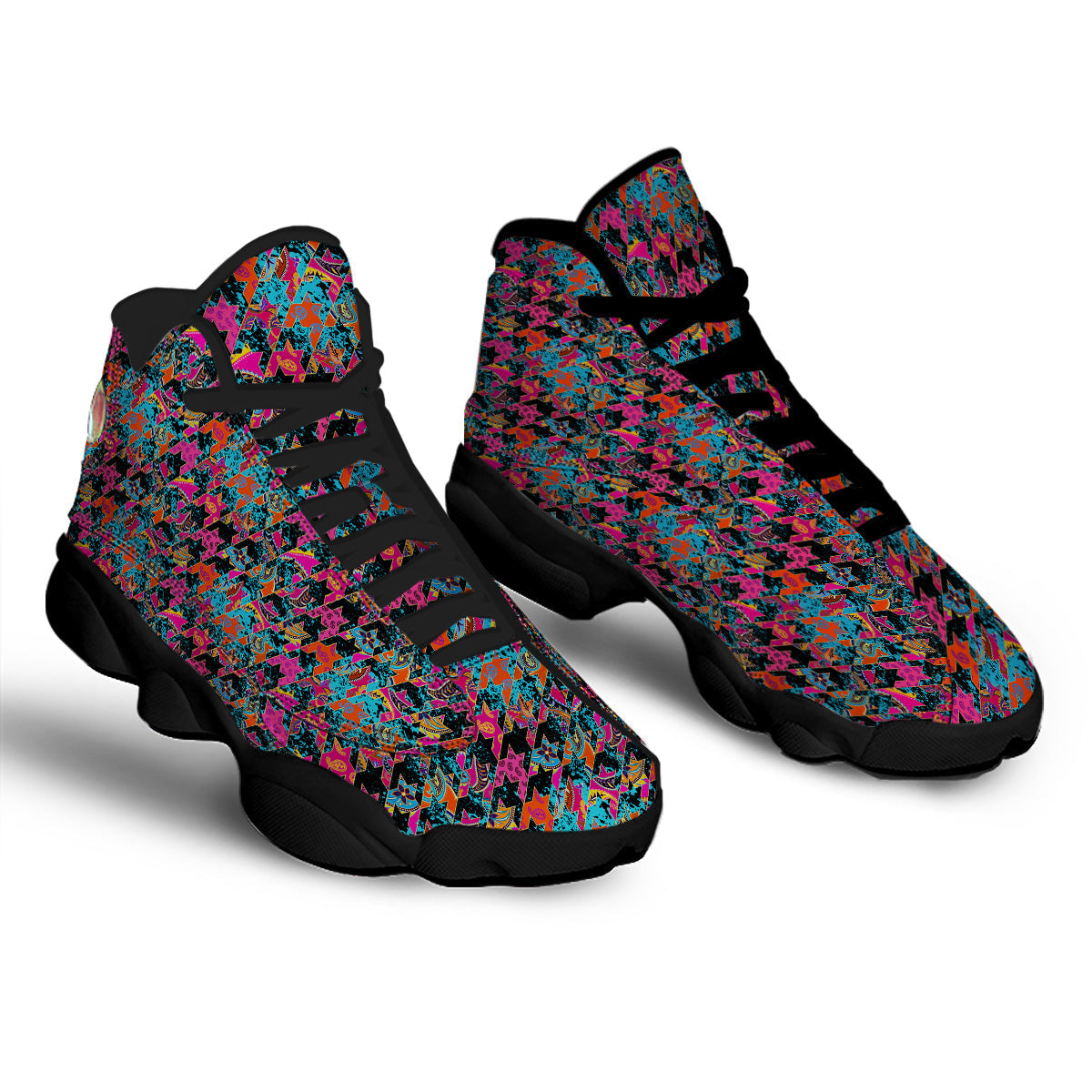 Houndstooth Abstract And Paisley Print Pattern Black Basketball Shoes-grizzshop