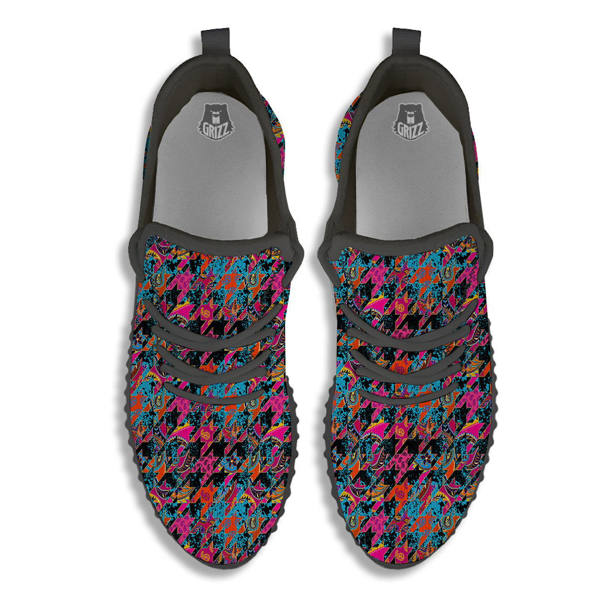 Houndstooth Abstract And Paisley Print Pattern Black Walking Shoes-grizzshop