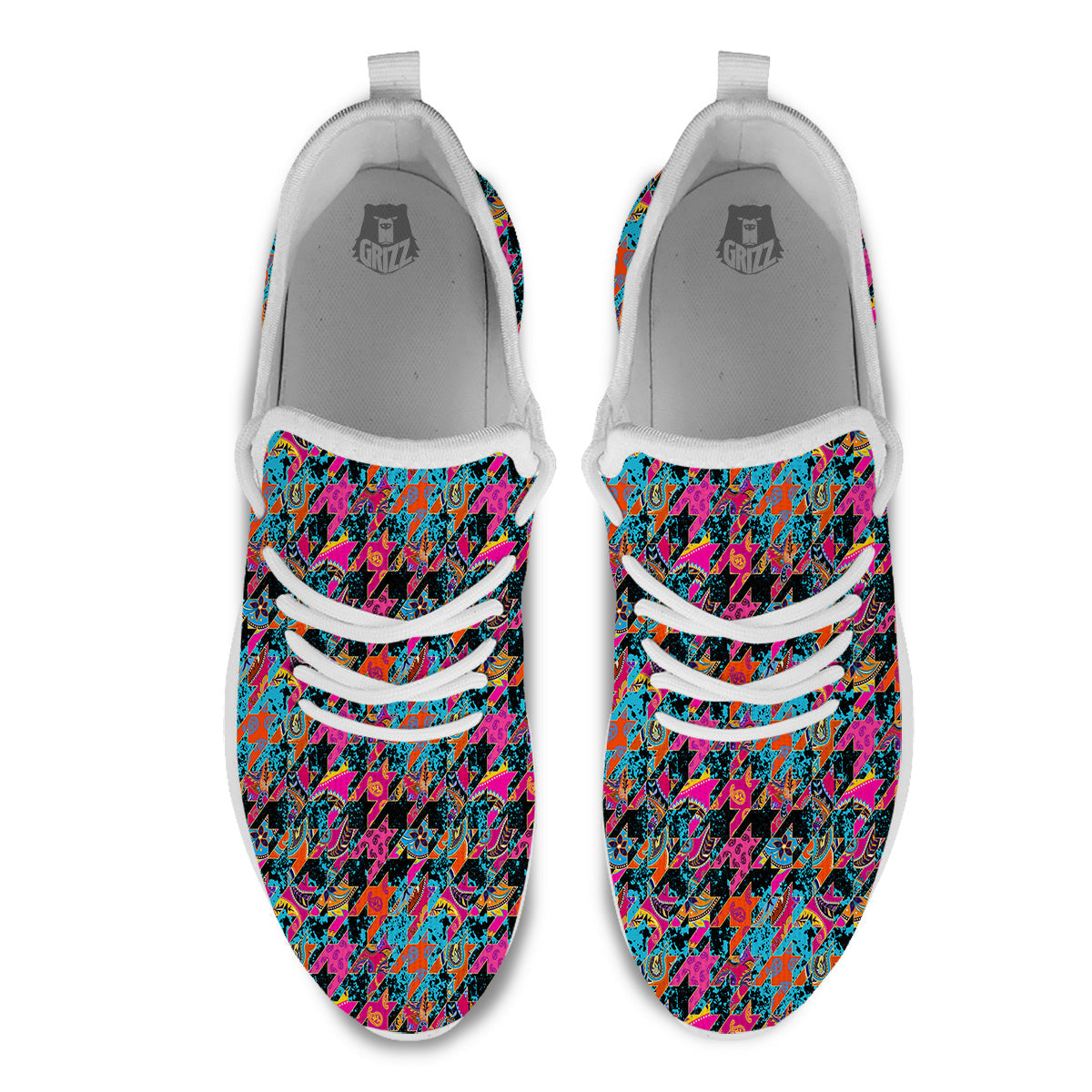 Houndstooth Abstract And Paisley Print Pattern White Athletic Shoes-grizzshop