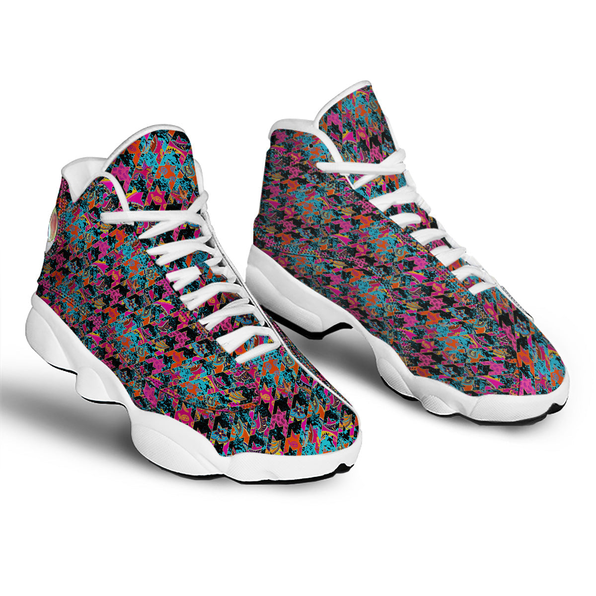 Houndstooth Abstract And Paisley Print Pattern White Basketball Shoes-grizzshop