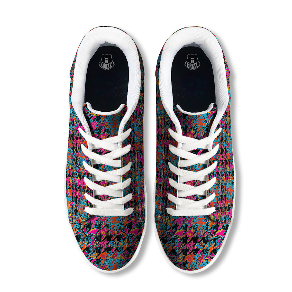 Houndstooth Abstract And Paisley Print Pattern White Low Top Sneakers-grizzshop