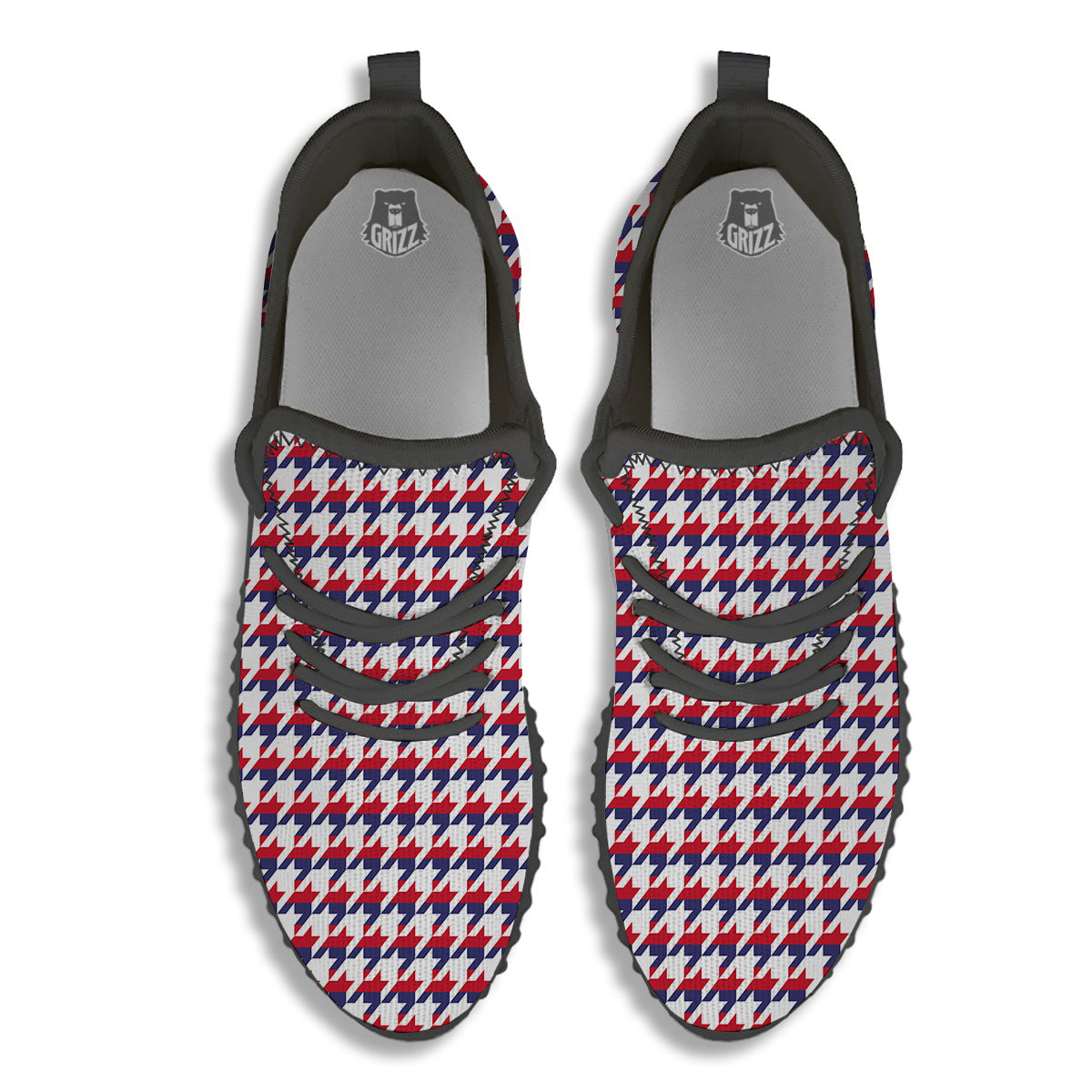Houndstooth American Print Pattern Black Walking Shoes-grizzshop