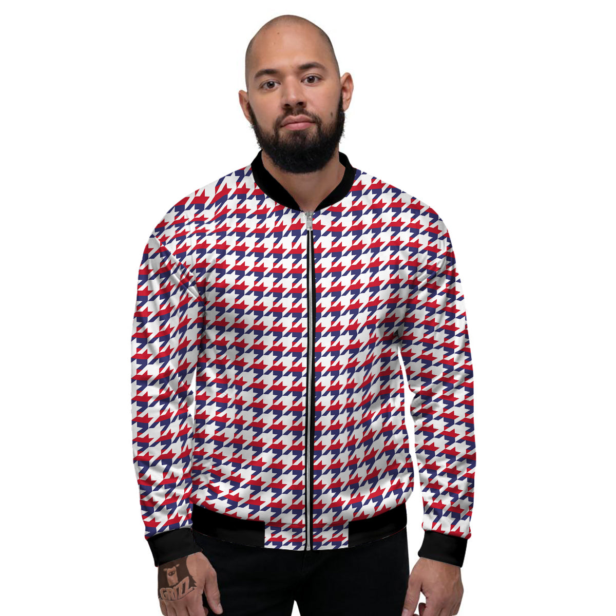 Houndstooth American Print Pattern Men's Bomber Jacket-grizzshop