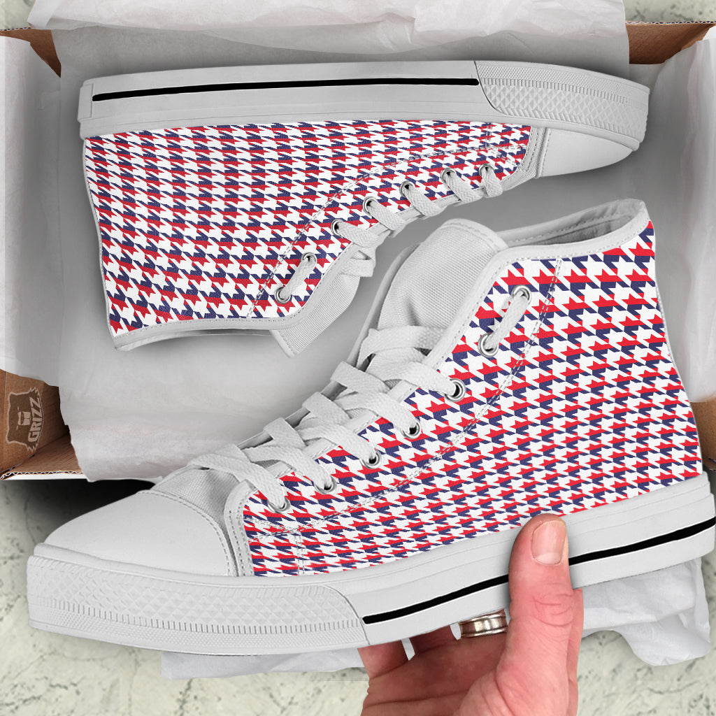 Houndstooth American Print Pattern White High Top Shoes-grizzshop