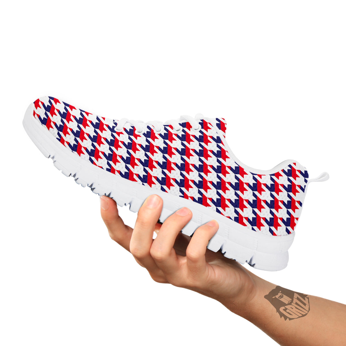 Houndstooth American Print Pattern White Sneaker-grizzshop