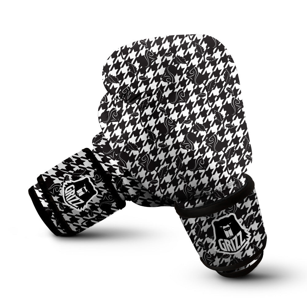 Houndstooth And Black Rose Print Pattern Boxing Gloves-grizzshop