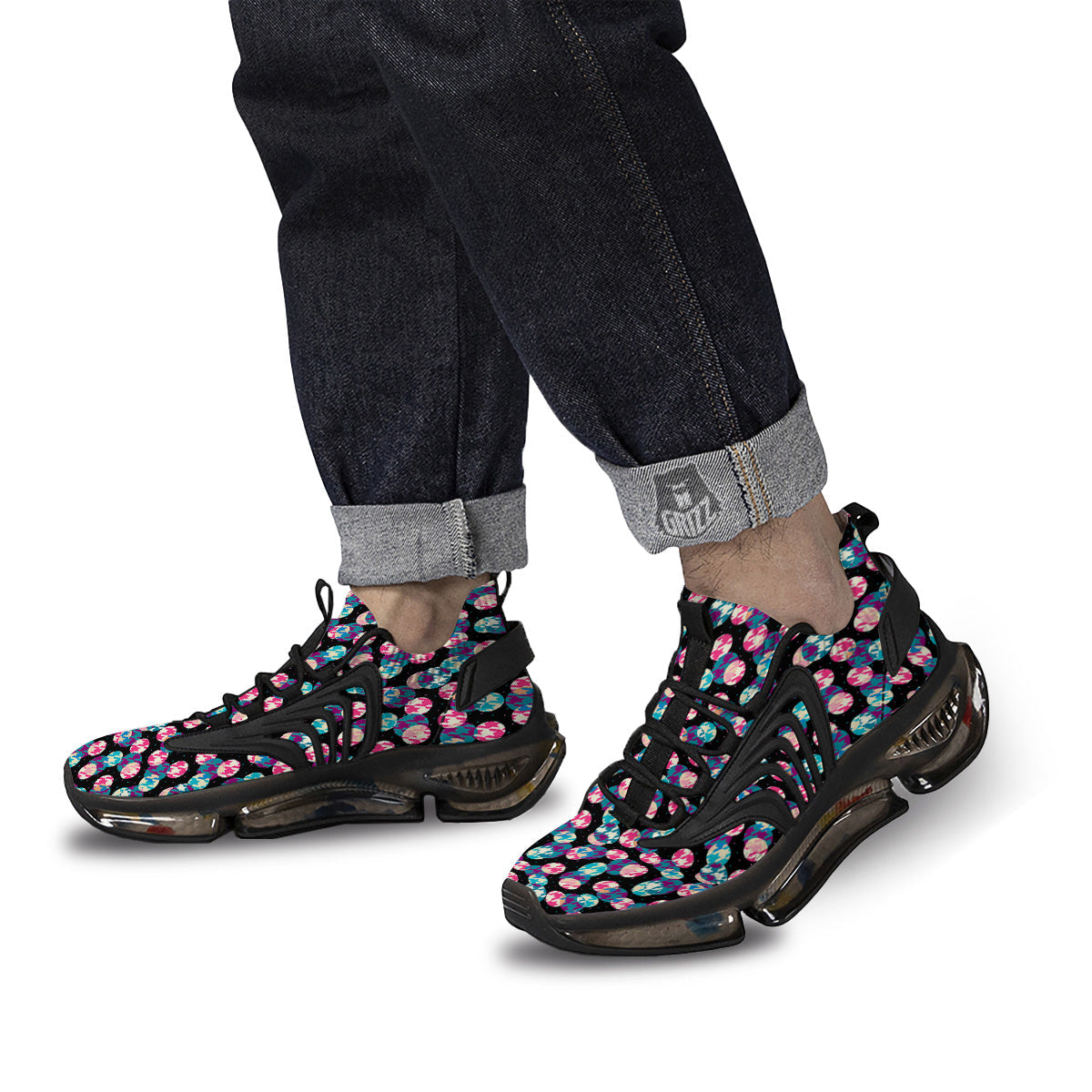 Houndstooth And Classic Polka Dot Print Pattern Black Gym Shoes-grizzshop