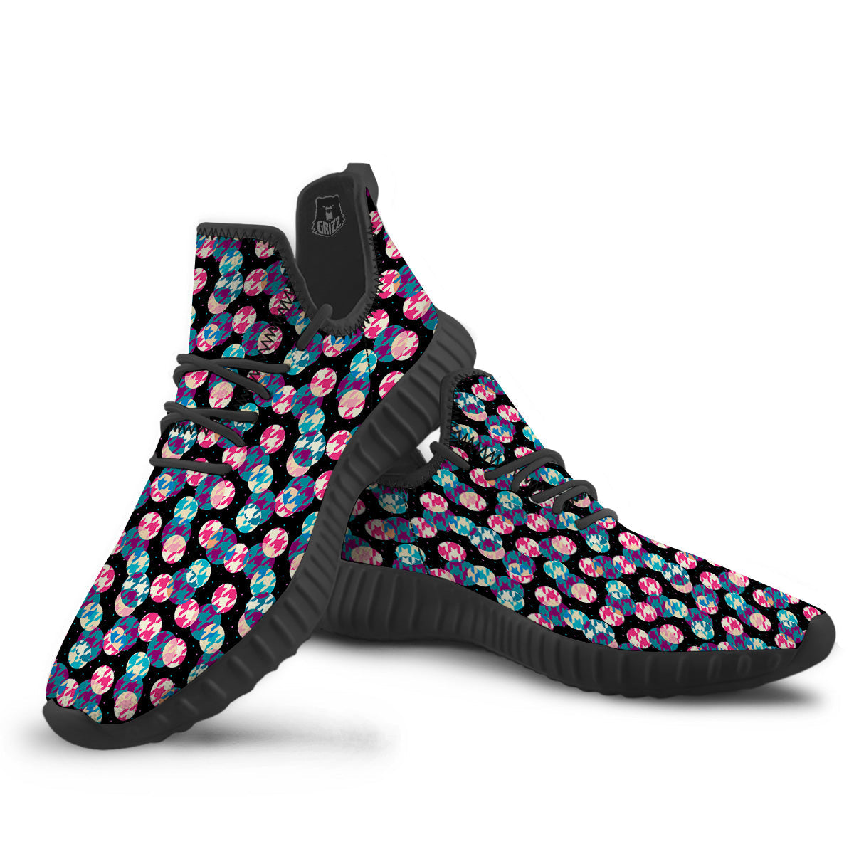 Houndstooth And Classic Polka Dot Print Pattern Black Walking Shoes-grizzshop