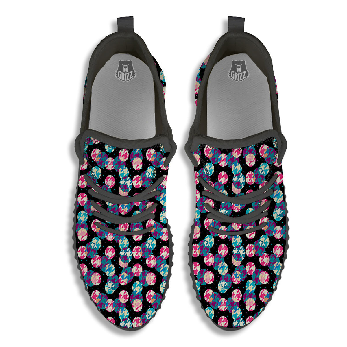 Houndstooth And Classic Polka Dot Print Pattern Black Walking Shoes-grizzshop