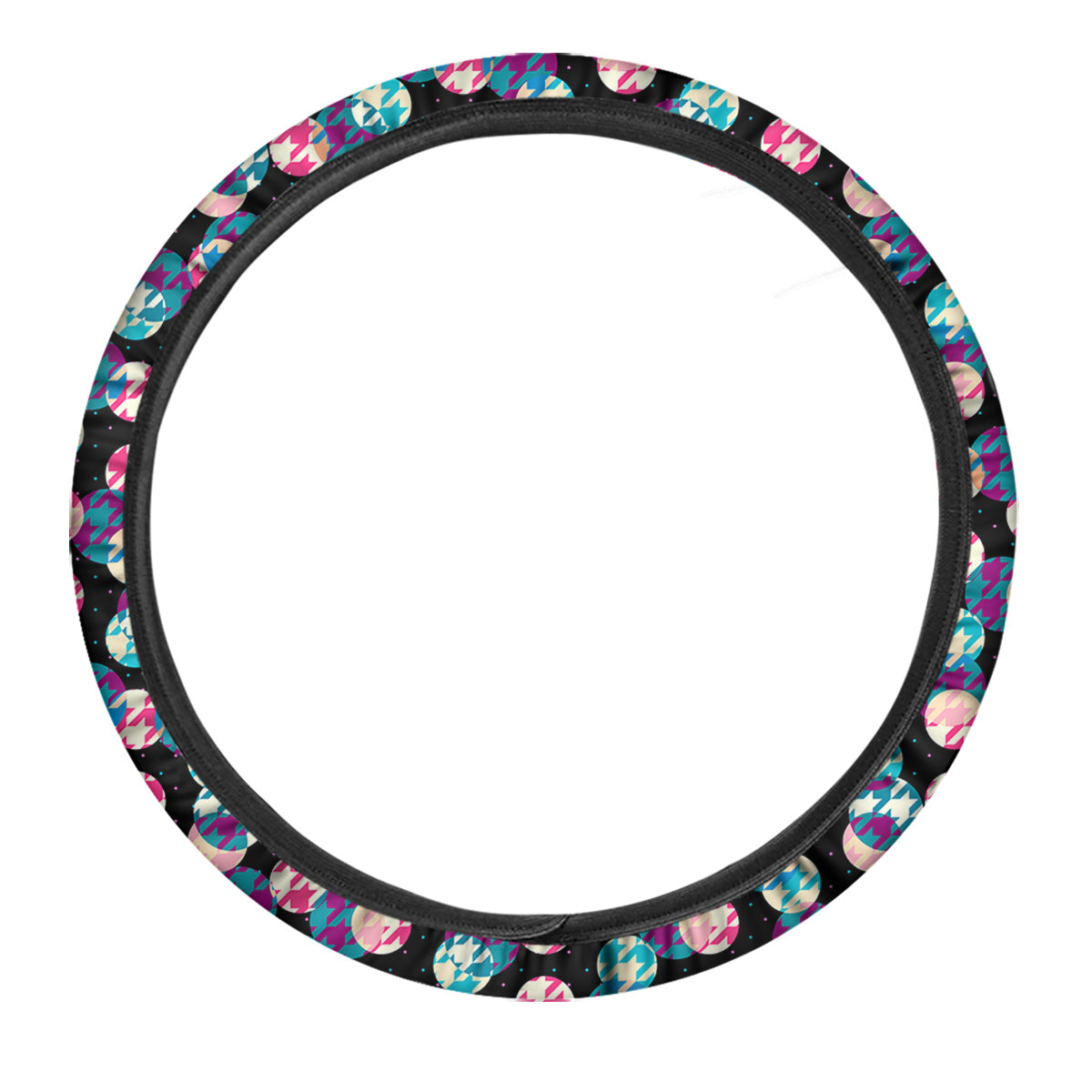 Houndstooth And Classic Polka Dot Print Pattern Car Steering Wheel Cover-grizzshop