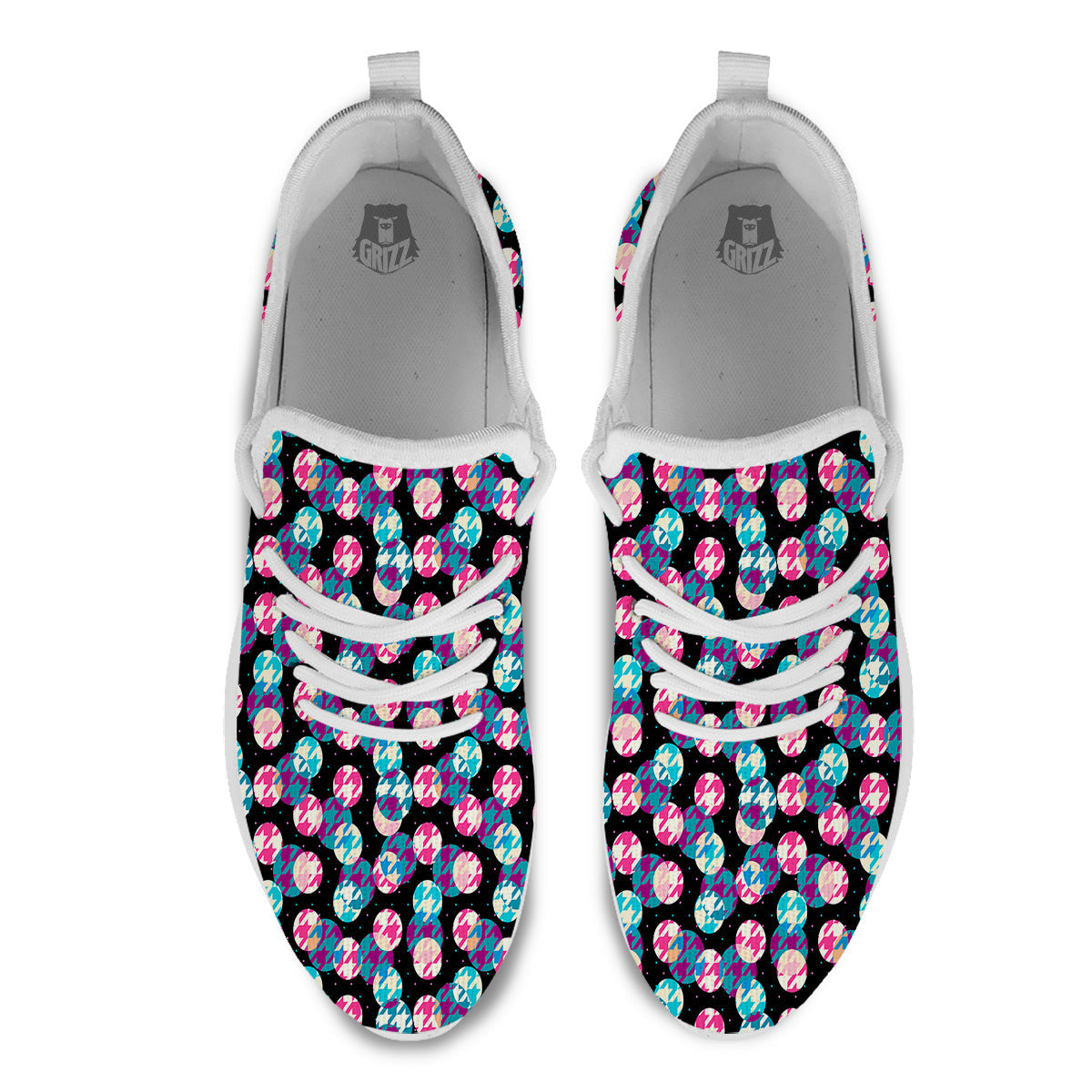 Houndstooth And Classic Polka Dot Print Pattern White Athletic Shoes-grizzshop
