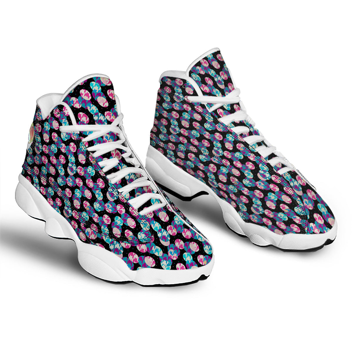 Houndstooth And Classic Polka Dot Print Pattern White Basketball Shoes-grizzshop
