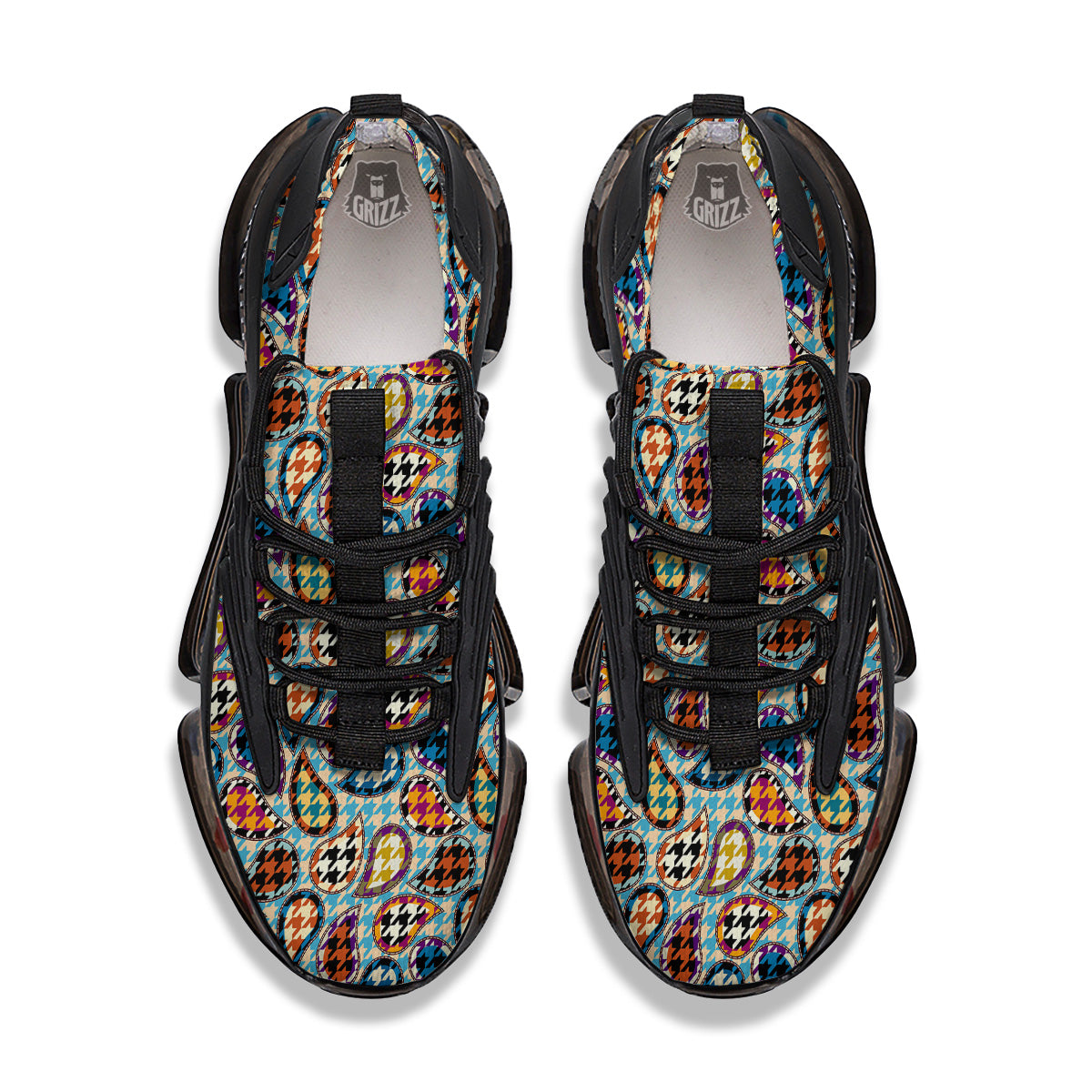 Houndstooth And Paisley Print Pattern Black Gym Shoes-grizzshop